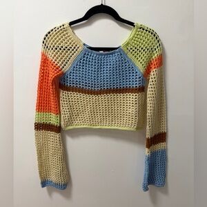 Urban Outfitters Chloe Cropped Open Knit Sweater Crochet